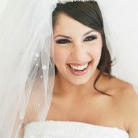Young bride laughing